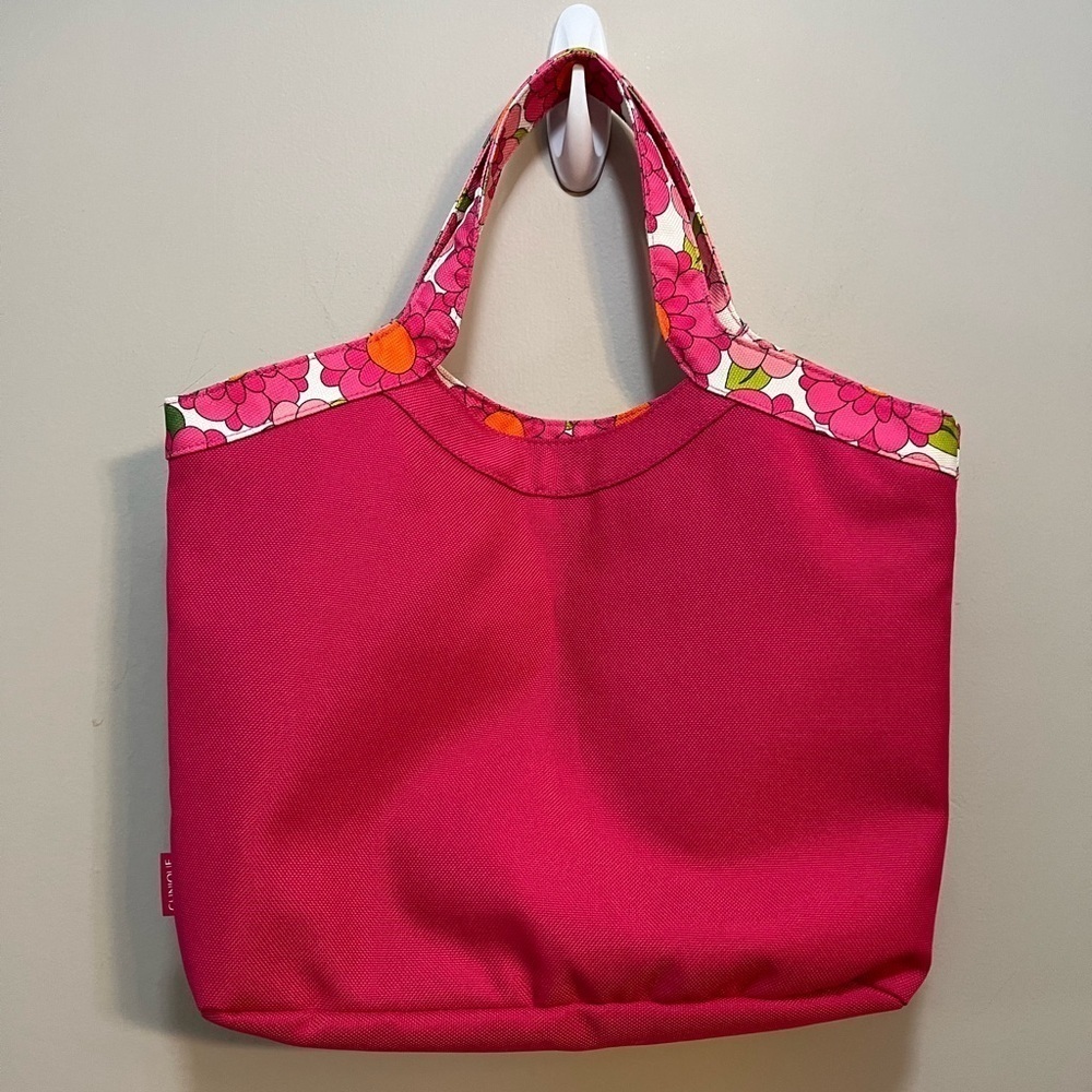 Clinique Tote Pink Travel Bag Floral Trim 17” Purse